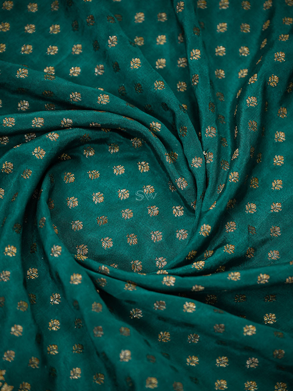 Teal Green Zari Booti Crepe Silk Handloom Banarasi Saree - Sacred Weaves