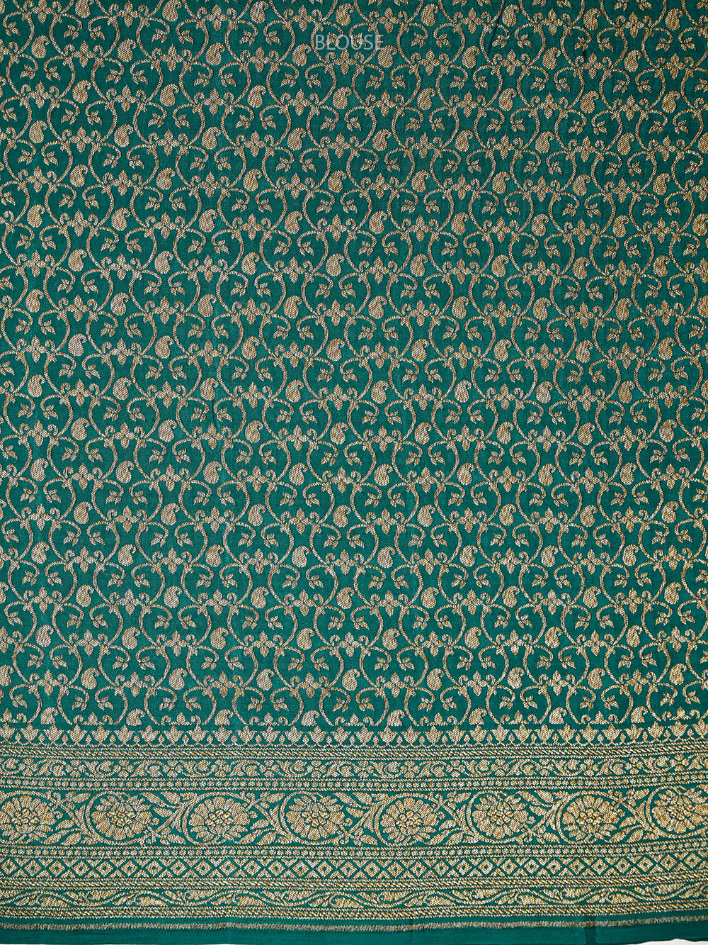 Teal Green Zari Booti Crepe Silk Handloom Banarasi Saree - Sacred Weaves