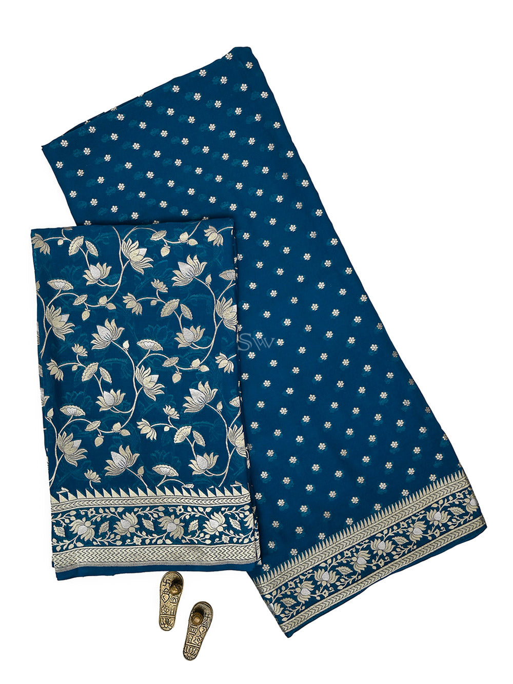Midnight Blue Sona Roopa Booti Khaddi Georgette Handloom Banarasi Suit - Sacred Weaves