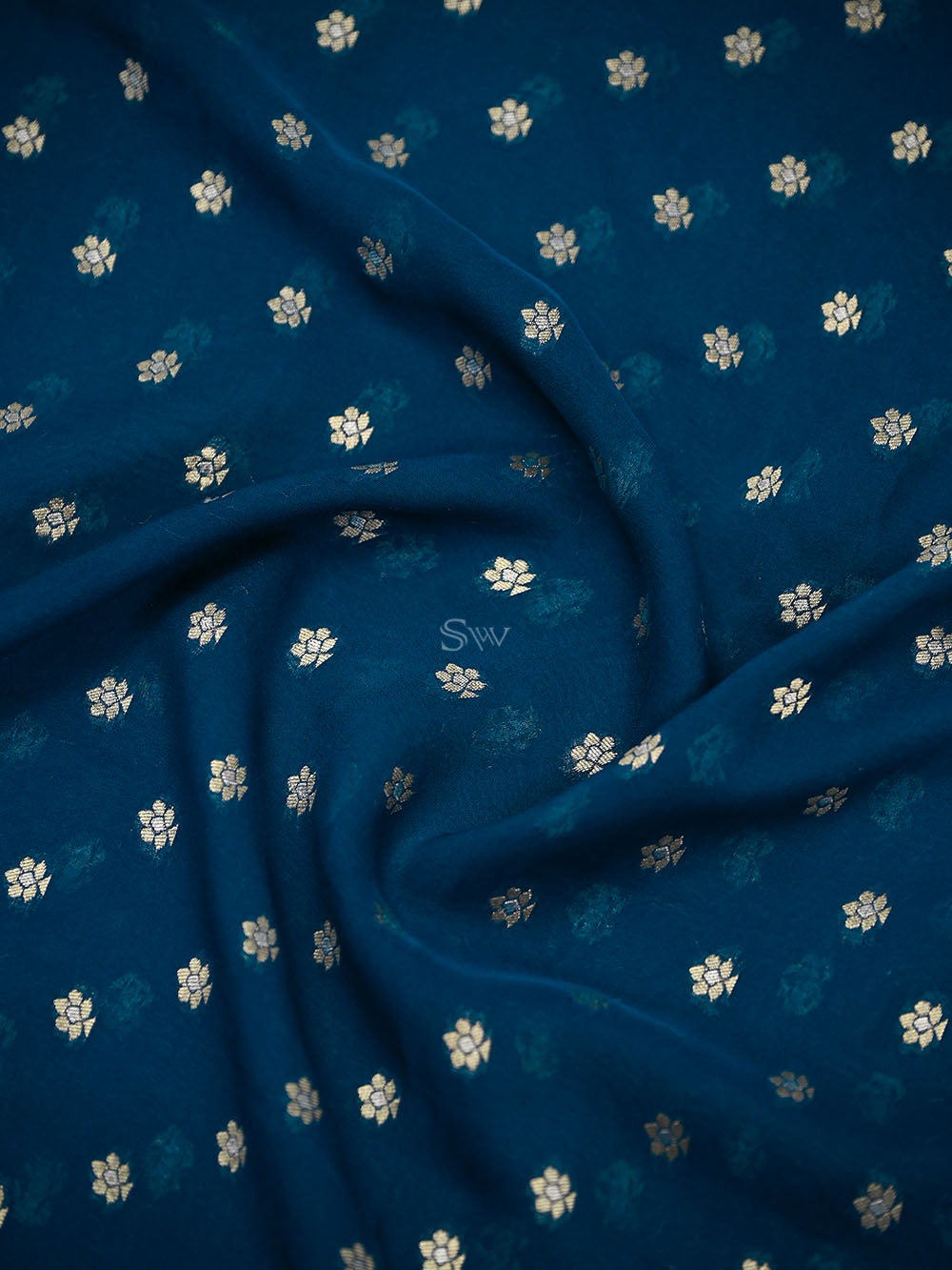 Midnight Blue Sona Roopa Booti Khaddi Georgette Handloom Banarasi Suit - Sacred Weaves