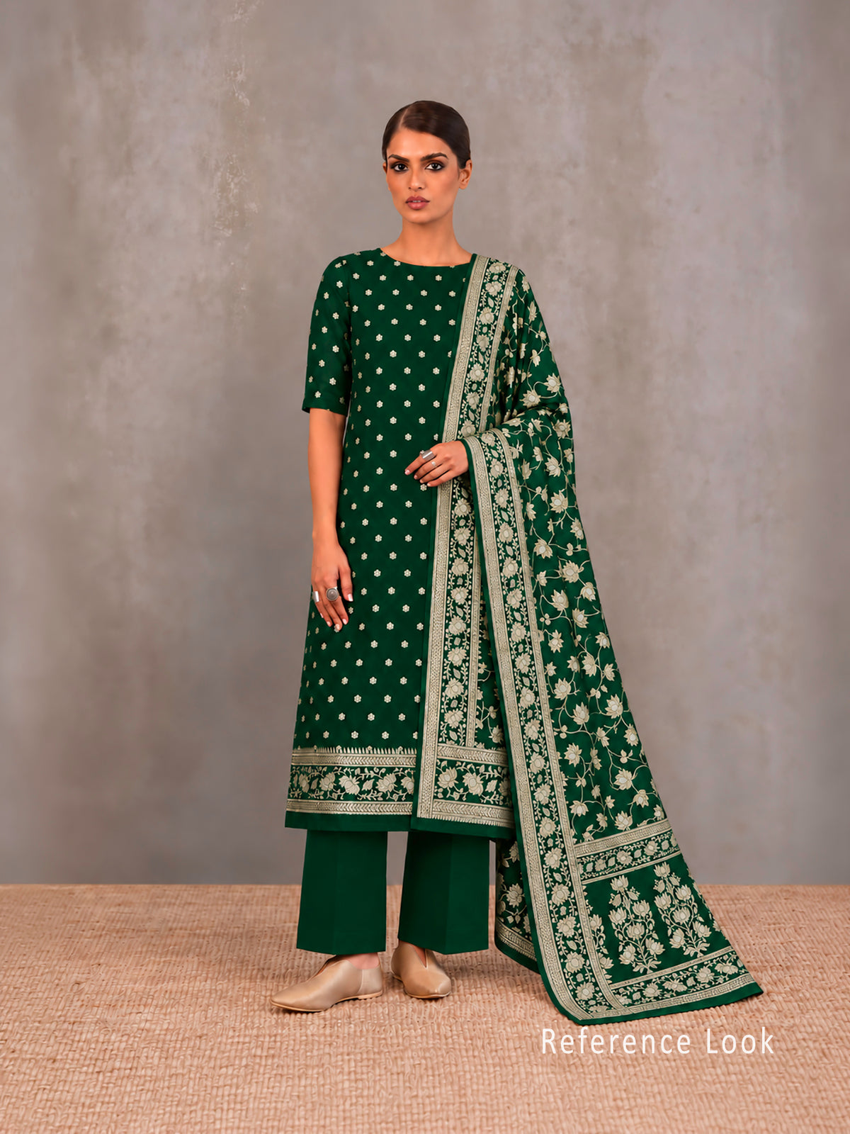 Bottle Green Sona Roopa Booti Khaddi Georgette Handloom Banarasi Suit - Sacred Weaves