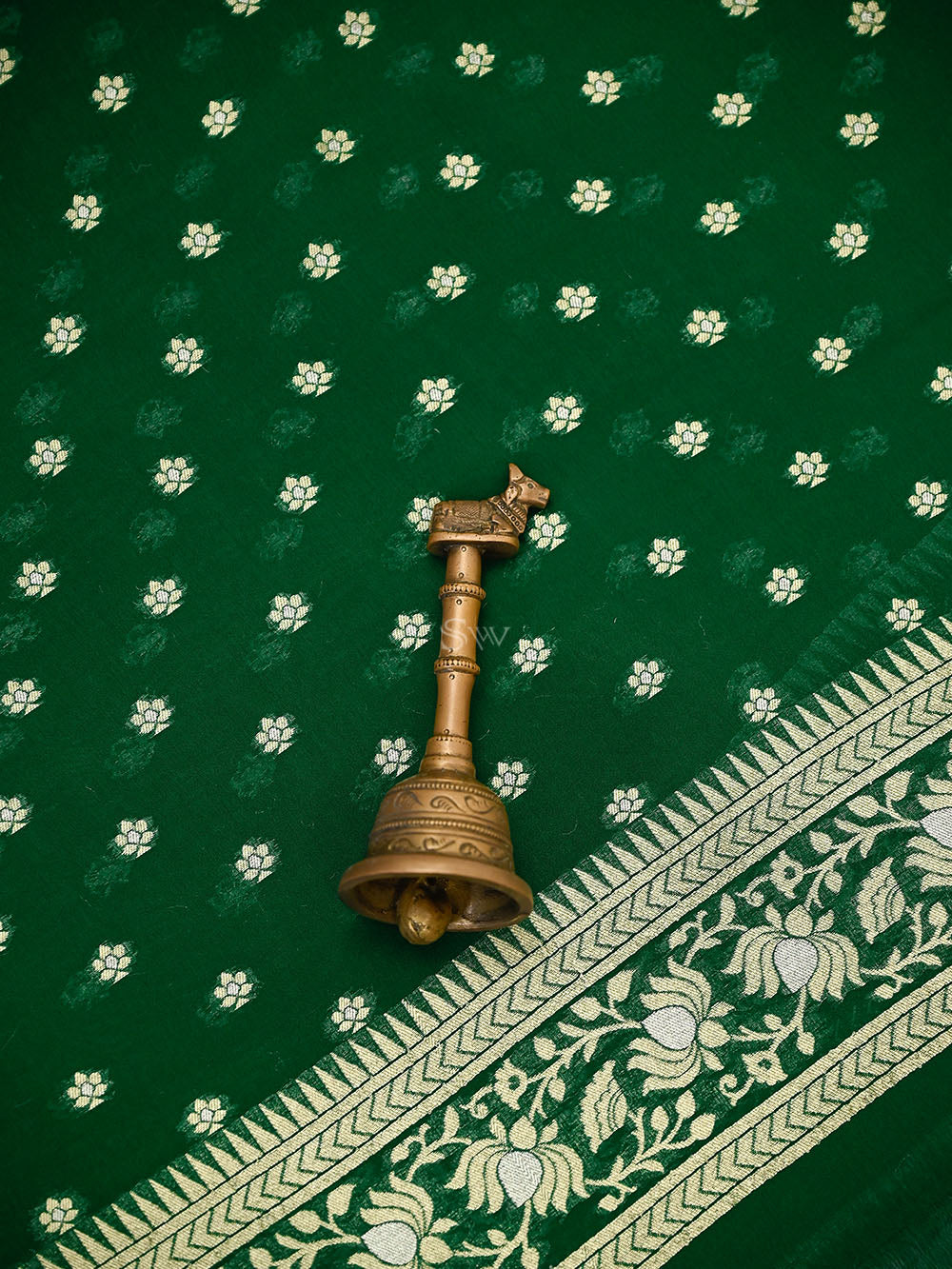 Bottle Green Sona Roopa Booti Khaddi Georgette Handloom Banarasi Suit - Sacred Weaves