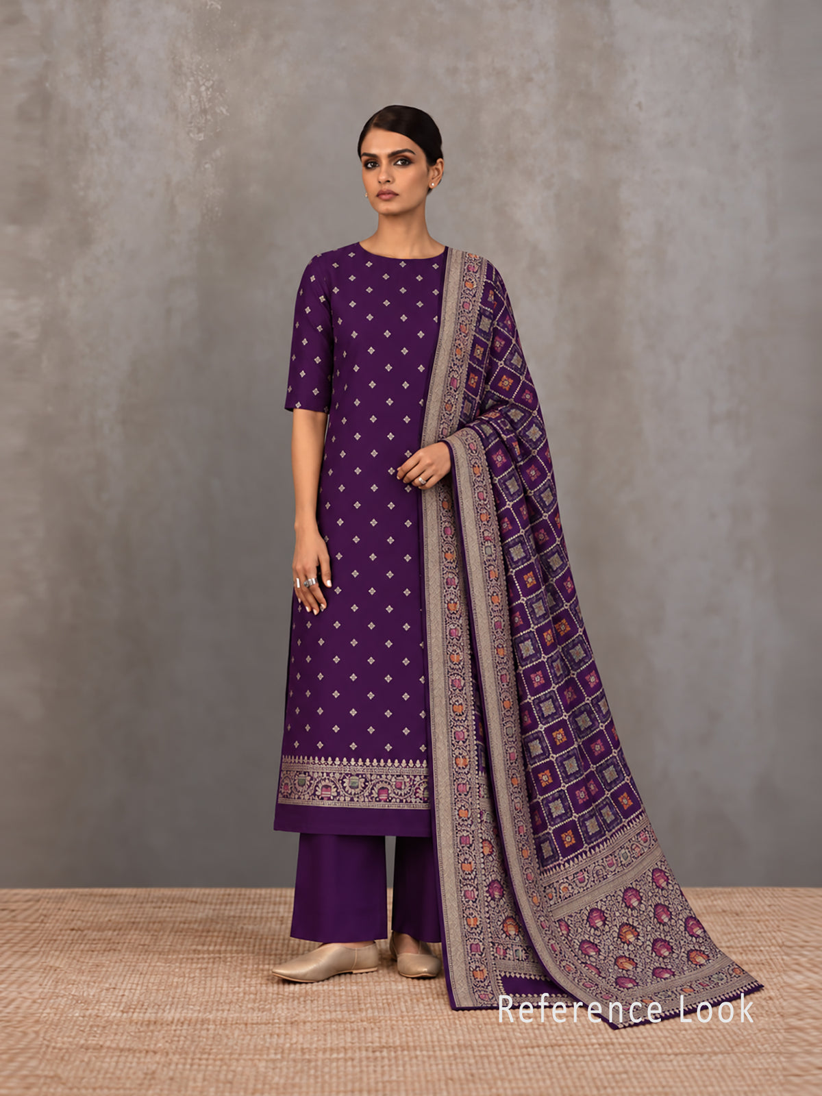 Purple Meenakari Crepe Silk Handloom Banarasi Suit - Sacred Weaves