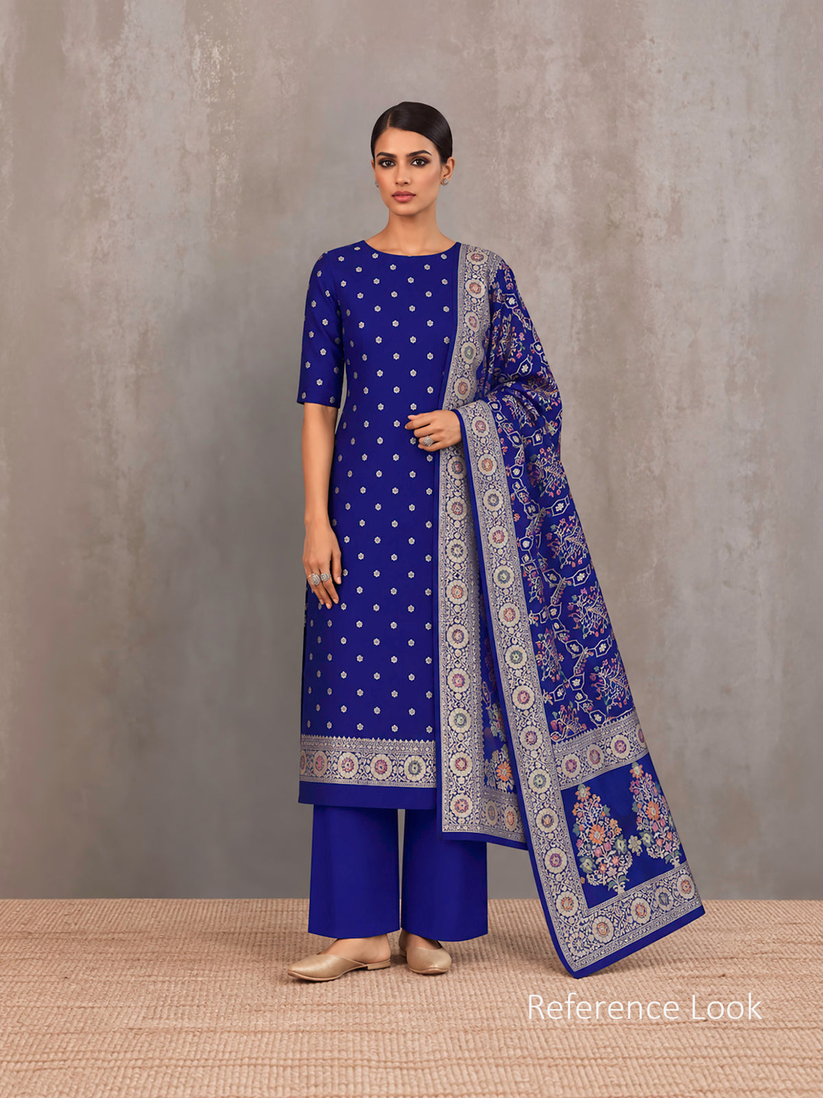 Royal Blue Meenakari Crepe Silk Handloom Banarasi Suit - Sacred Weaves