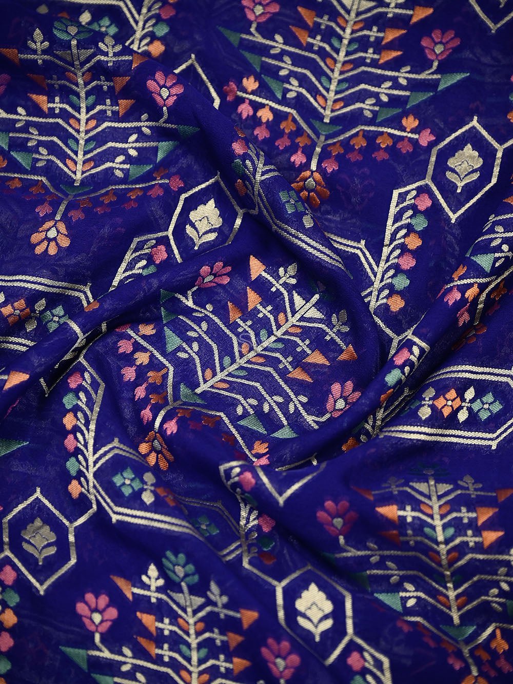 Royal Blue Meenakari Crepe Silk Handloom Banarasi Suit - Sacred Weaves
