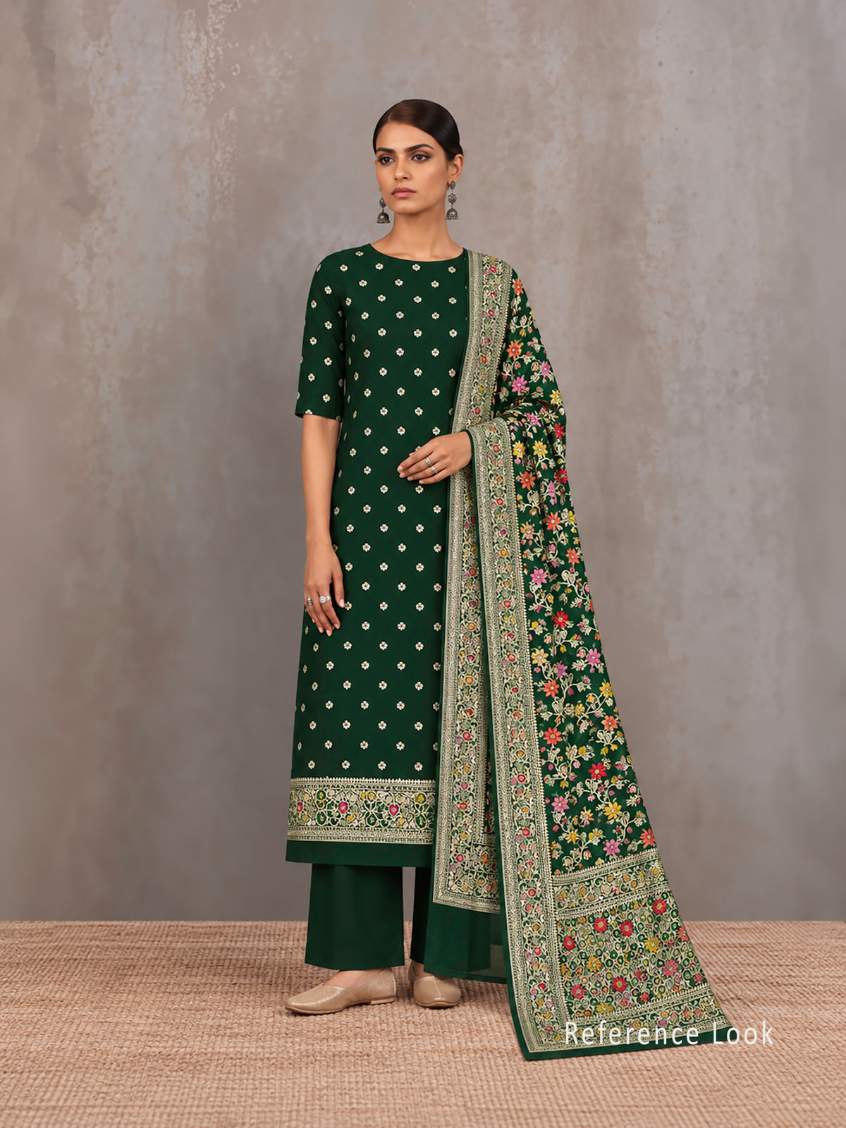 Bottle Green Meenakari Crepe Silk Handloom Banarasi Suit - Sacred Weaves