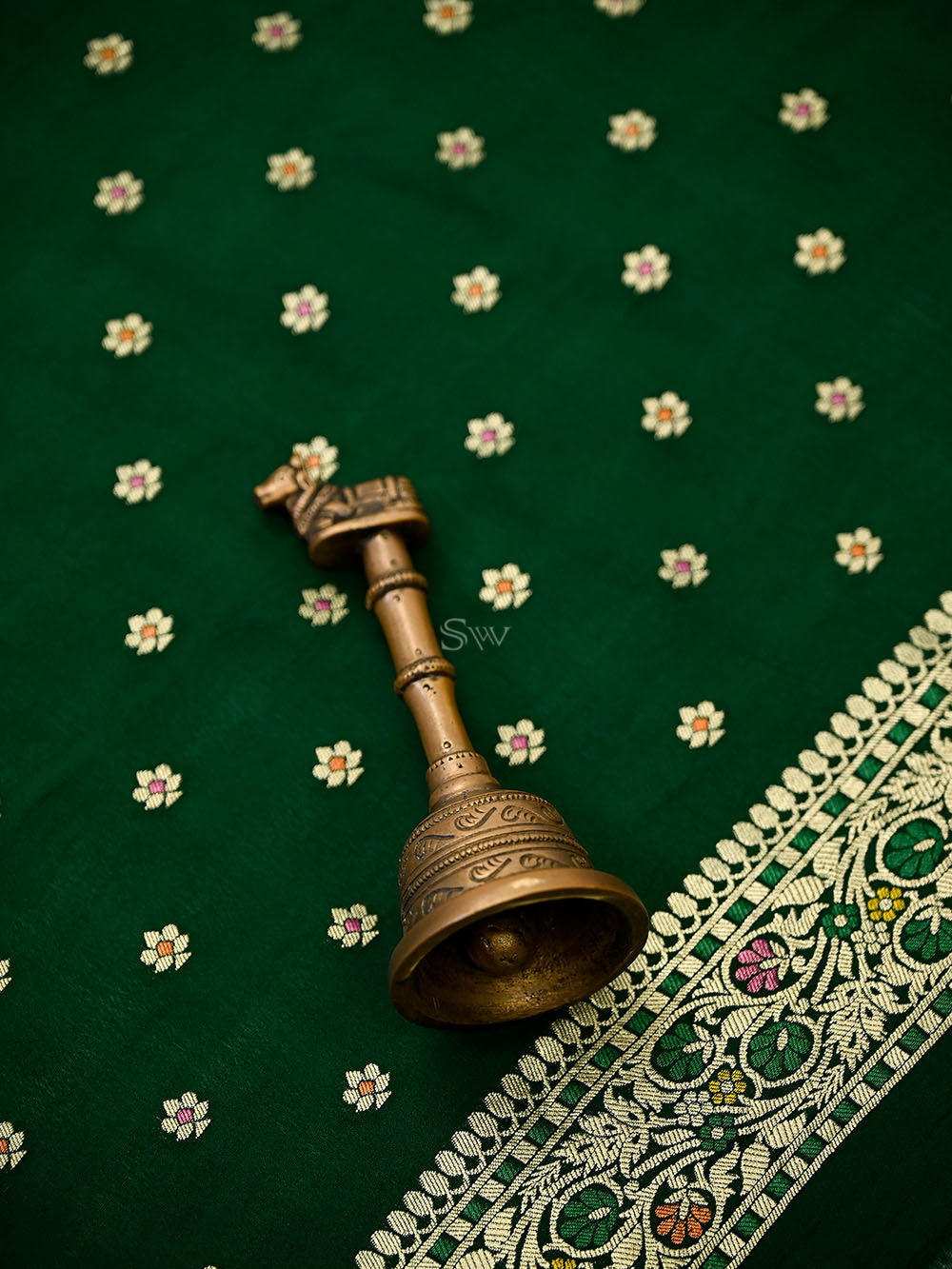 Bottle Green Meenakari Crepe Silk Handloom Banarasi Suit - Sacred Weaves