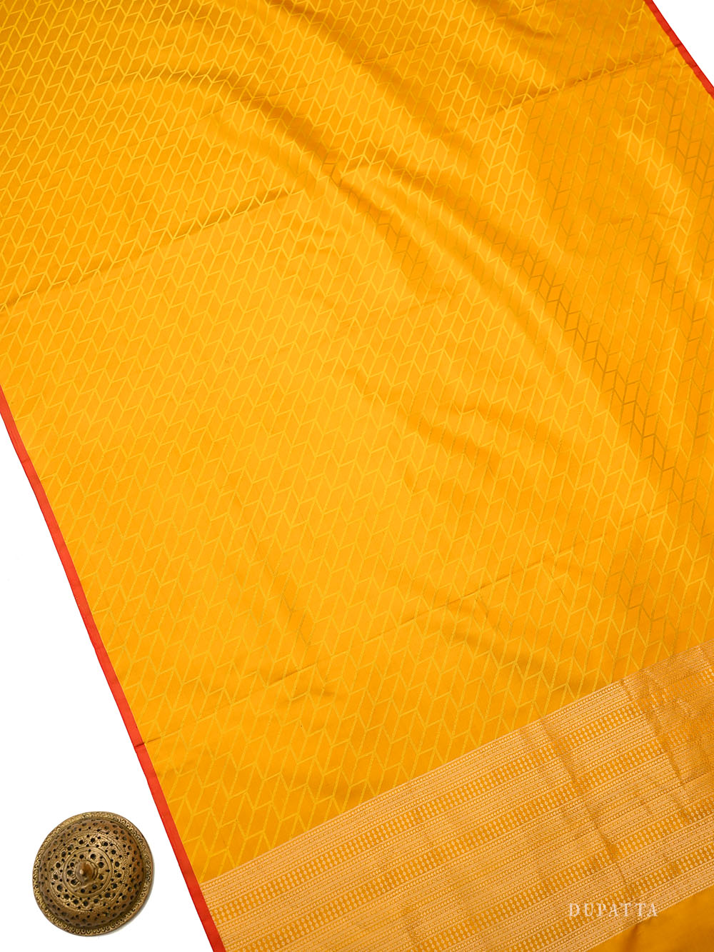 Mustard Floral Booti Satin Silk Handloom Banarasi Suit - Sacred Weaves