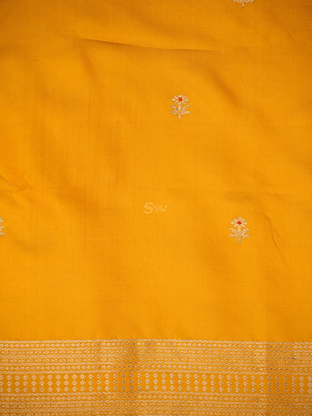 Mustard Floral Booti Satin Silk Handloom Banarasi Suit - Sacred Weaves