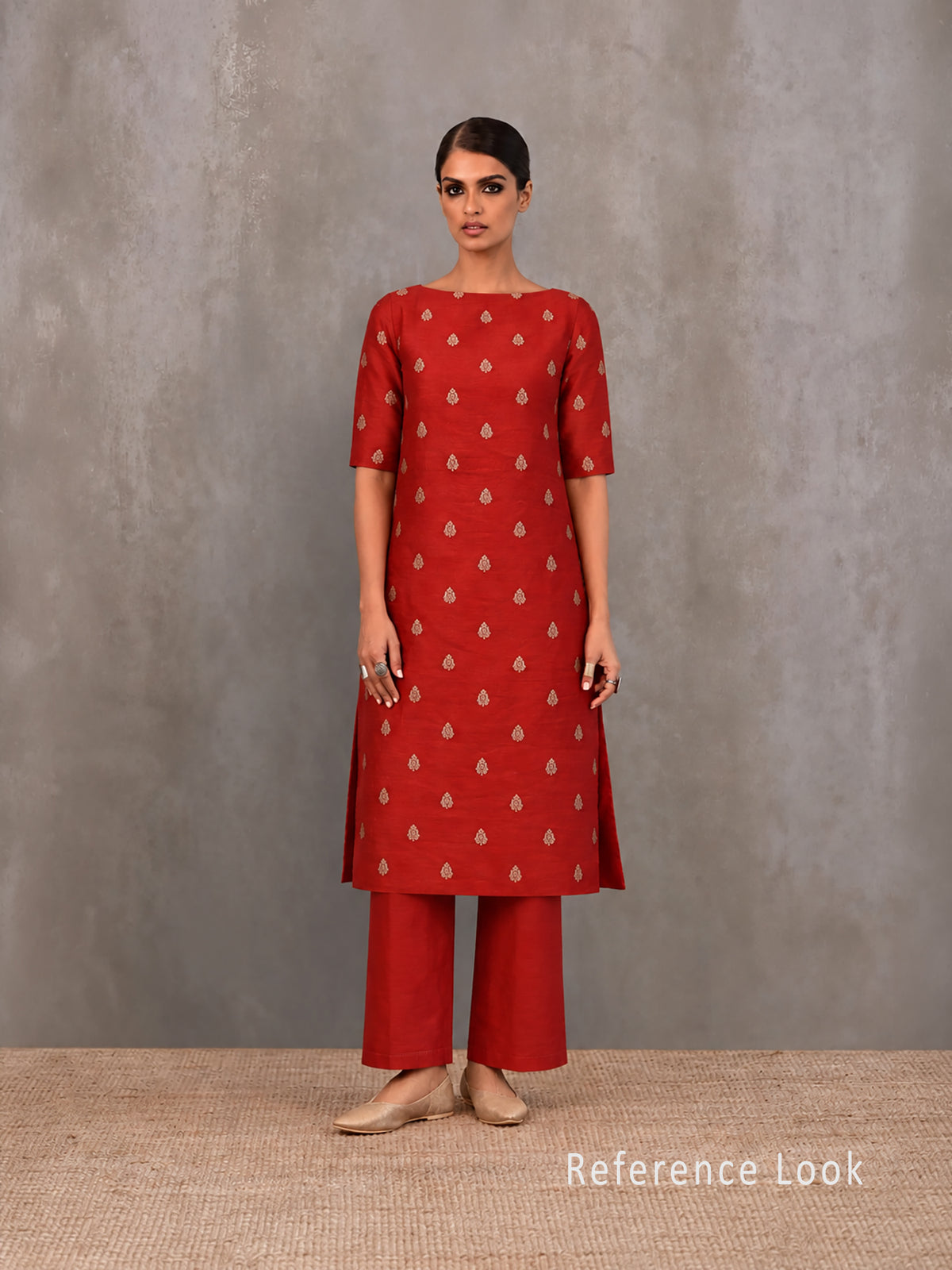 Red Zari Booti Moonga Tussar Silk Handloom Banarasi Suit - Sacred Weaves