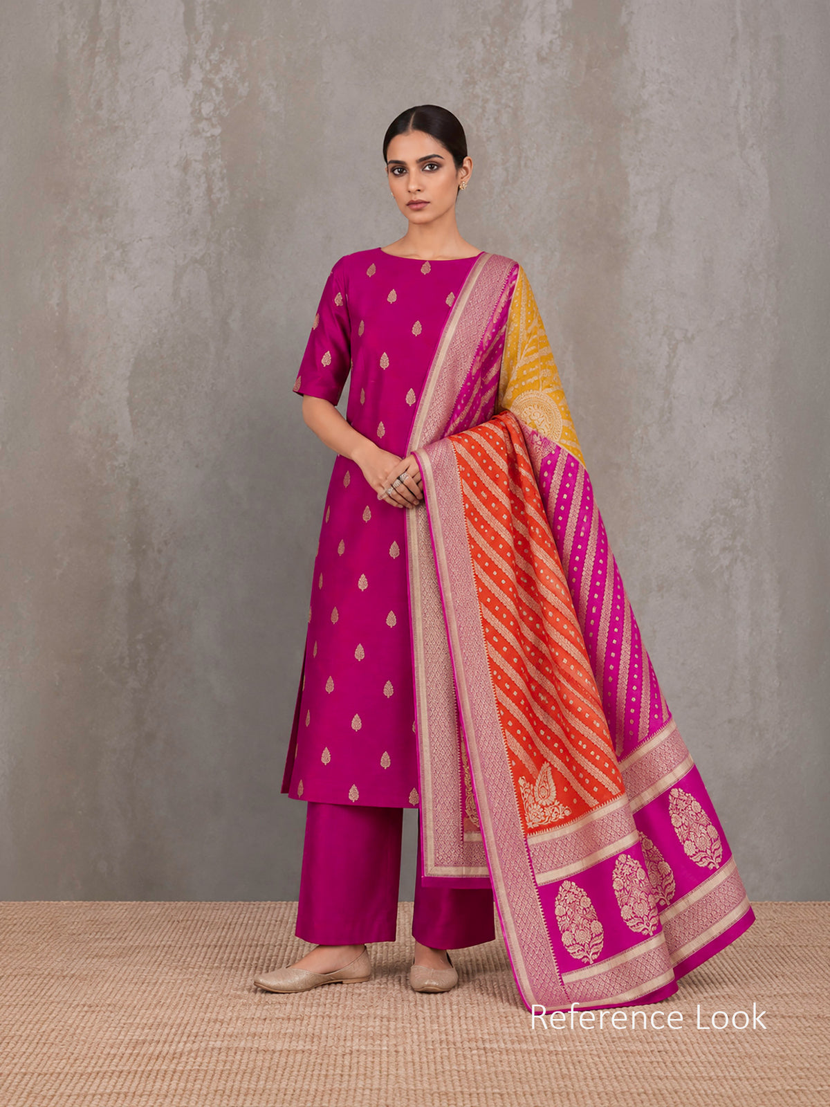 Magenta Zari Booti Moonga Tussar Silk Handloom Banarasi Suit - Sacred Weaves