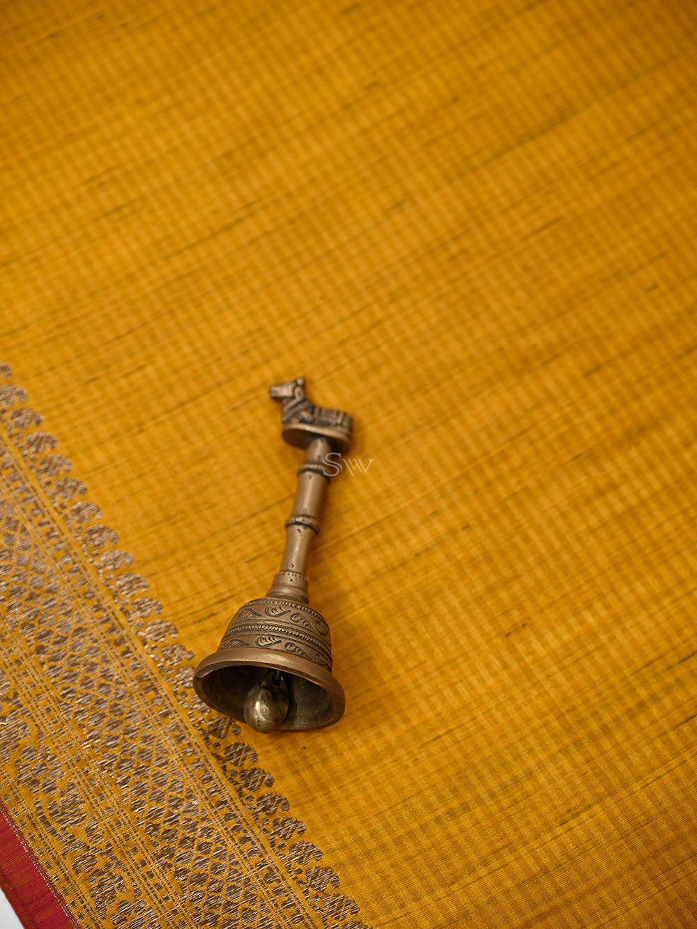 Mustard Booti Dupion Silk Handloom Banarasi Suit - Sacred Weaves