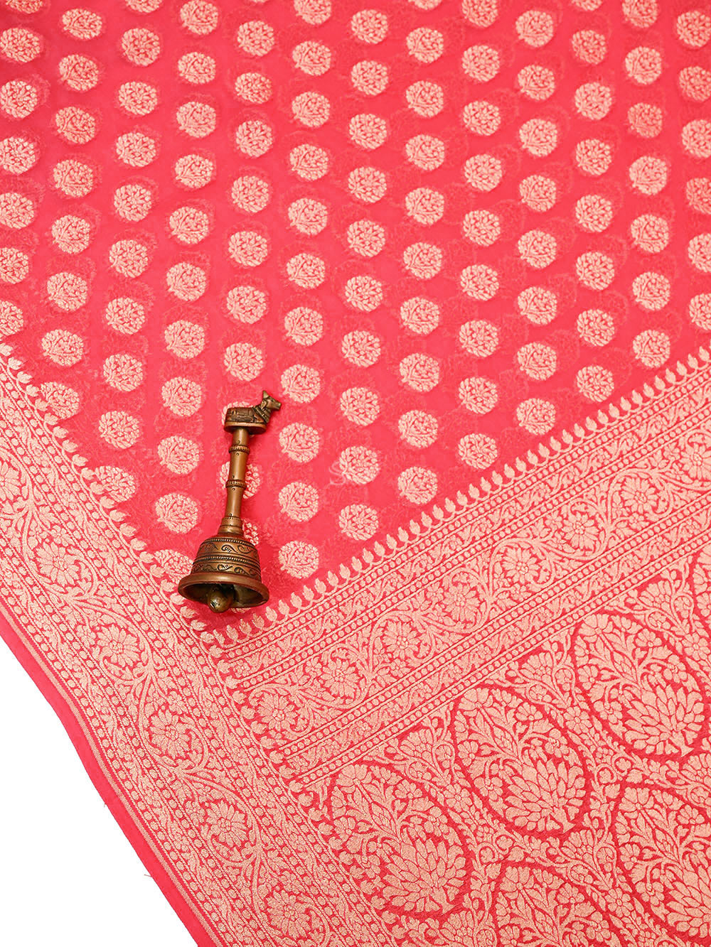 Peach Pink Boota Khaddi Georgette Handloom Banarasi Saree - Sacred Weaves