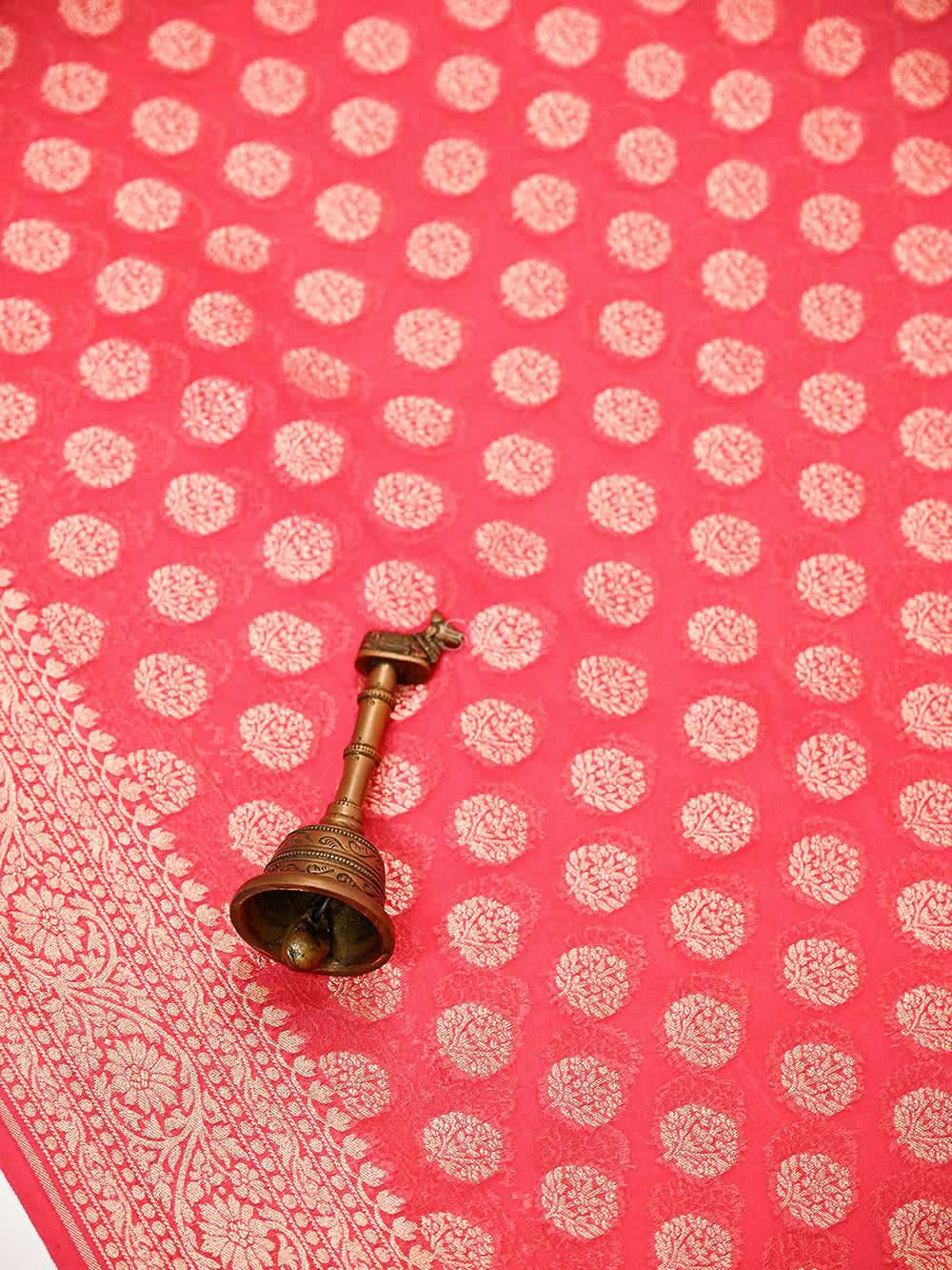 Peach Pink Boota Khaddi Georgette Handloom Banarasi Saree - Sacred Weaves