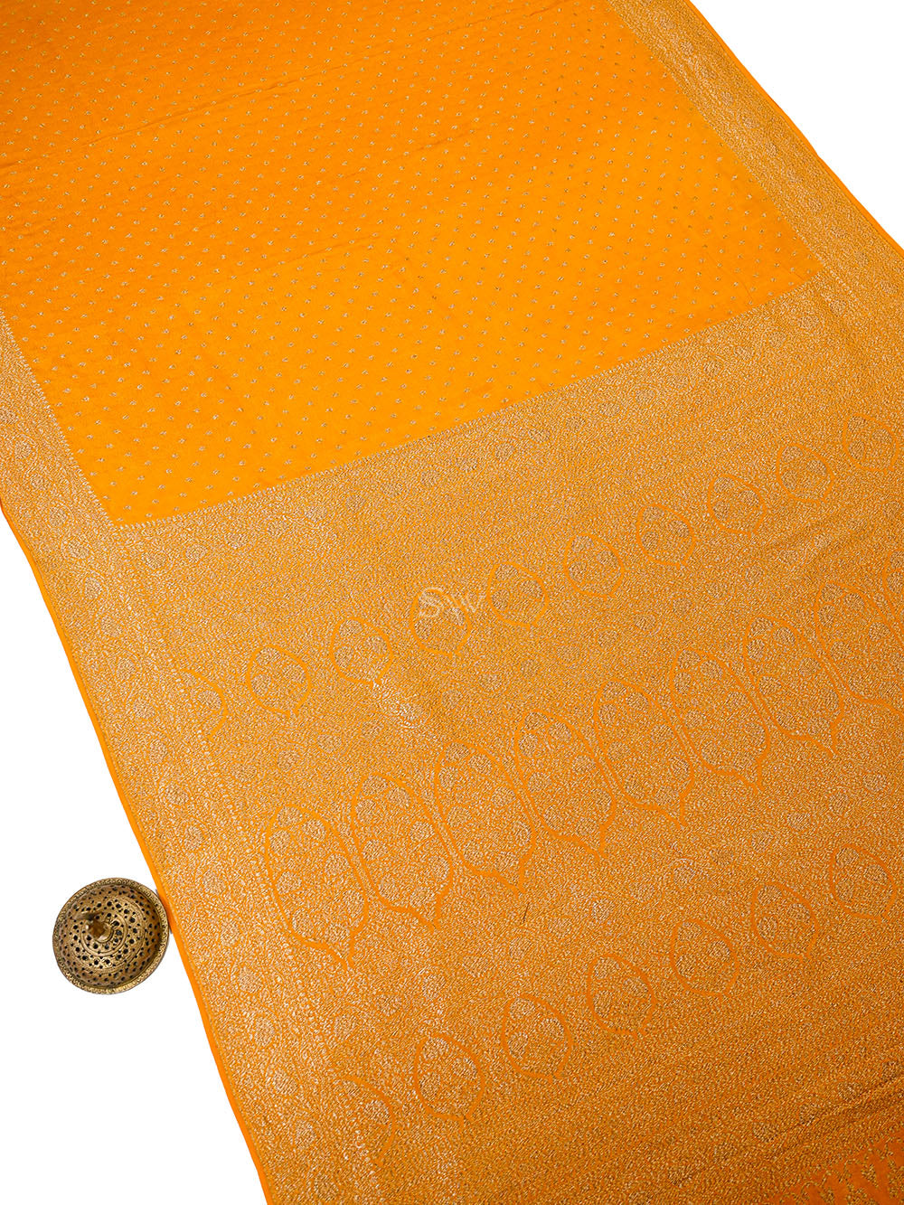 Mustard Floral Booti Crepe Silk Handloom Banarasi Saree - Sacred Weaves