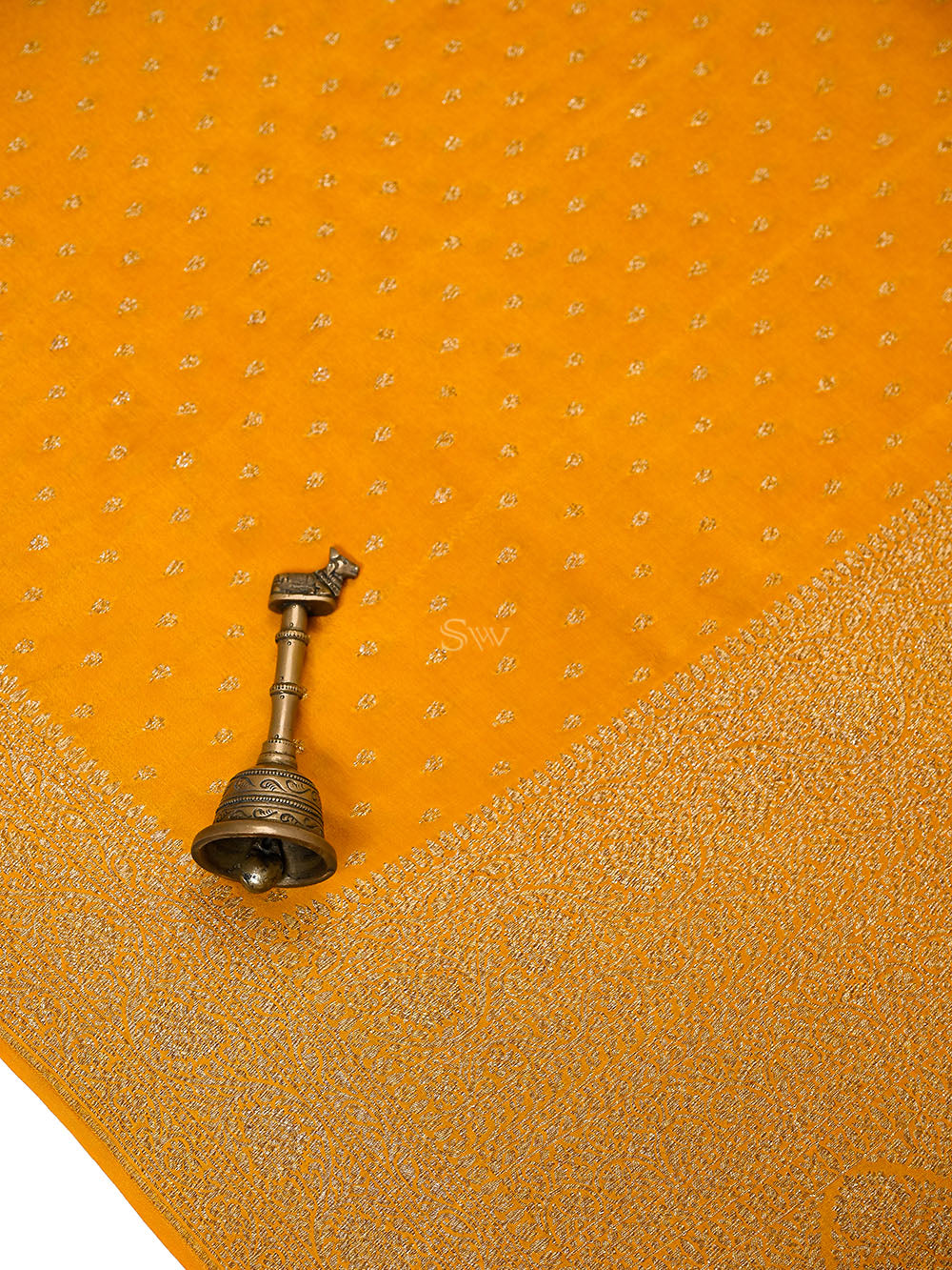 Mustard Floral Booti Crepe Silk Handloom Banarasi Saree - Sacred Weaves