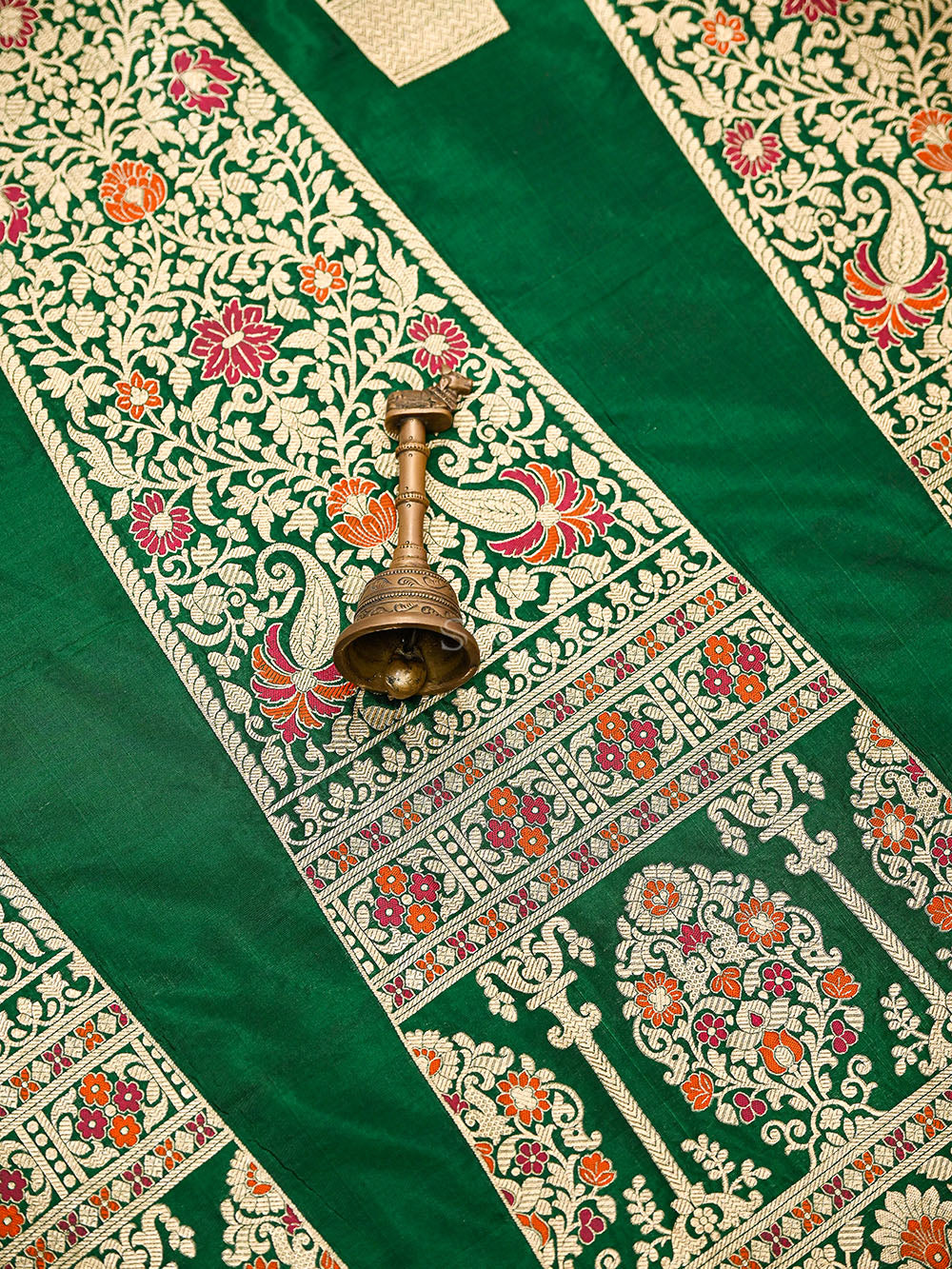 Bottle Green Meenakari Silk Handloom Banarasi Lehenga - Sacred Weaves