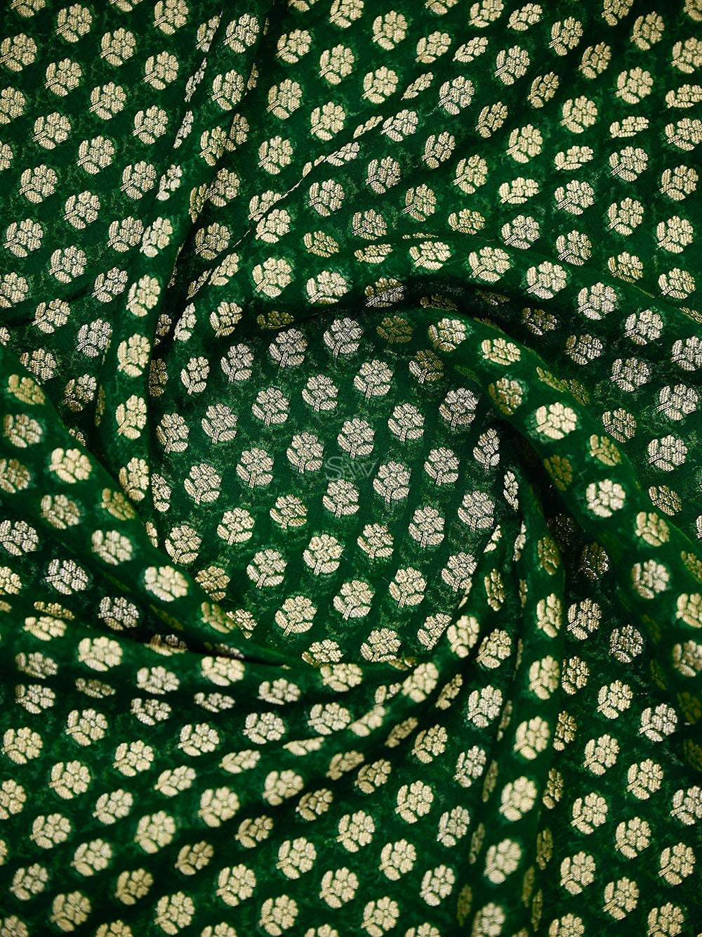 Bottle Green Booti Khaddi Georgette Handloom Banarasi Saree - Sacred Weaves