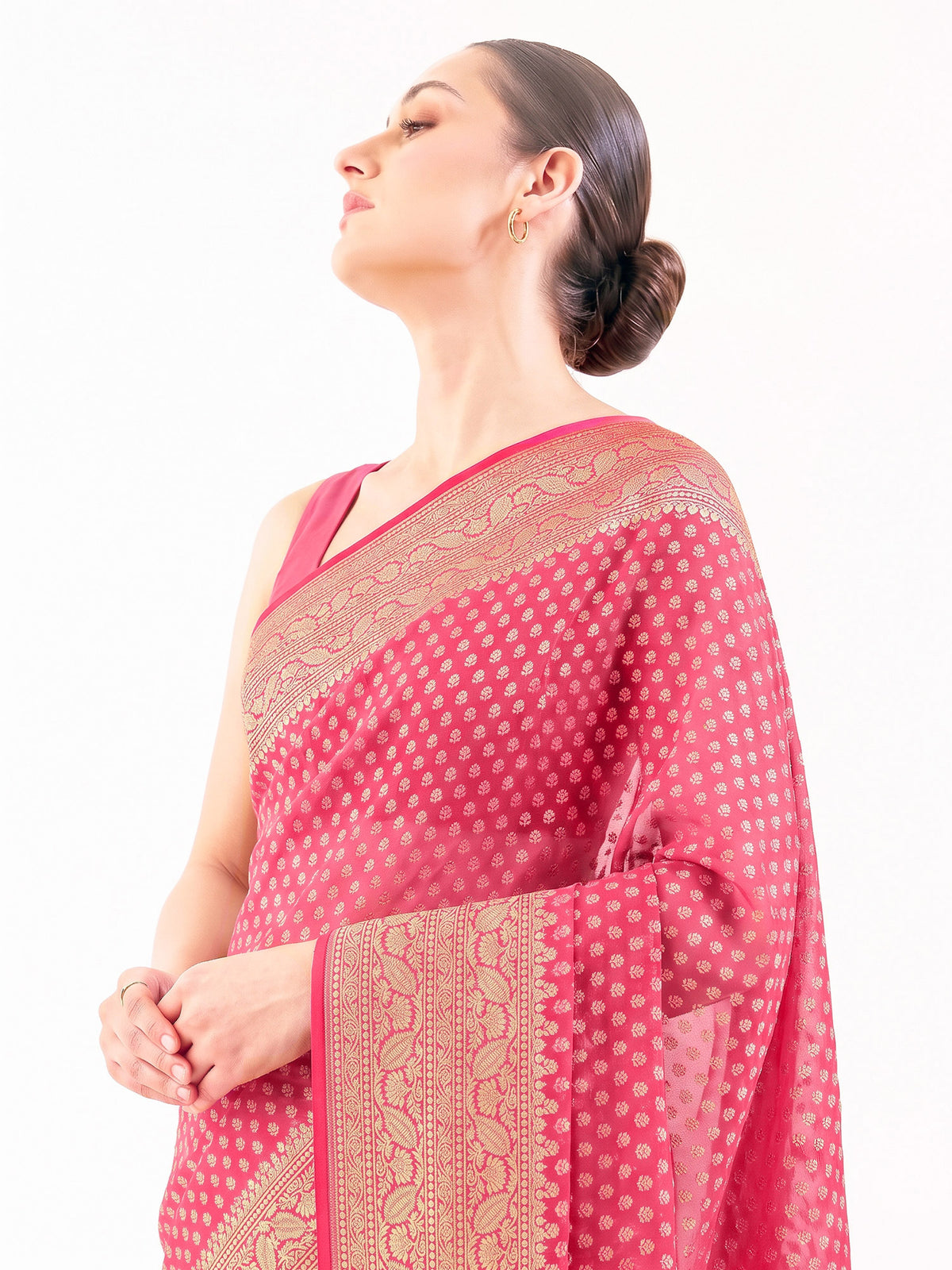 Pink Booti Khaddi Georgette Handloom Banarasi Saree - Sacred Weaves