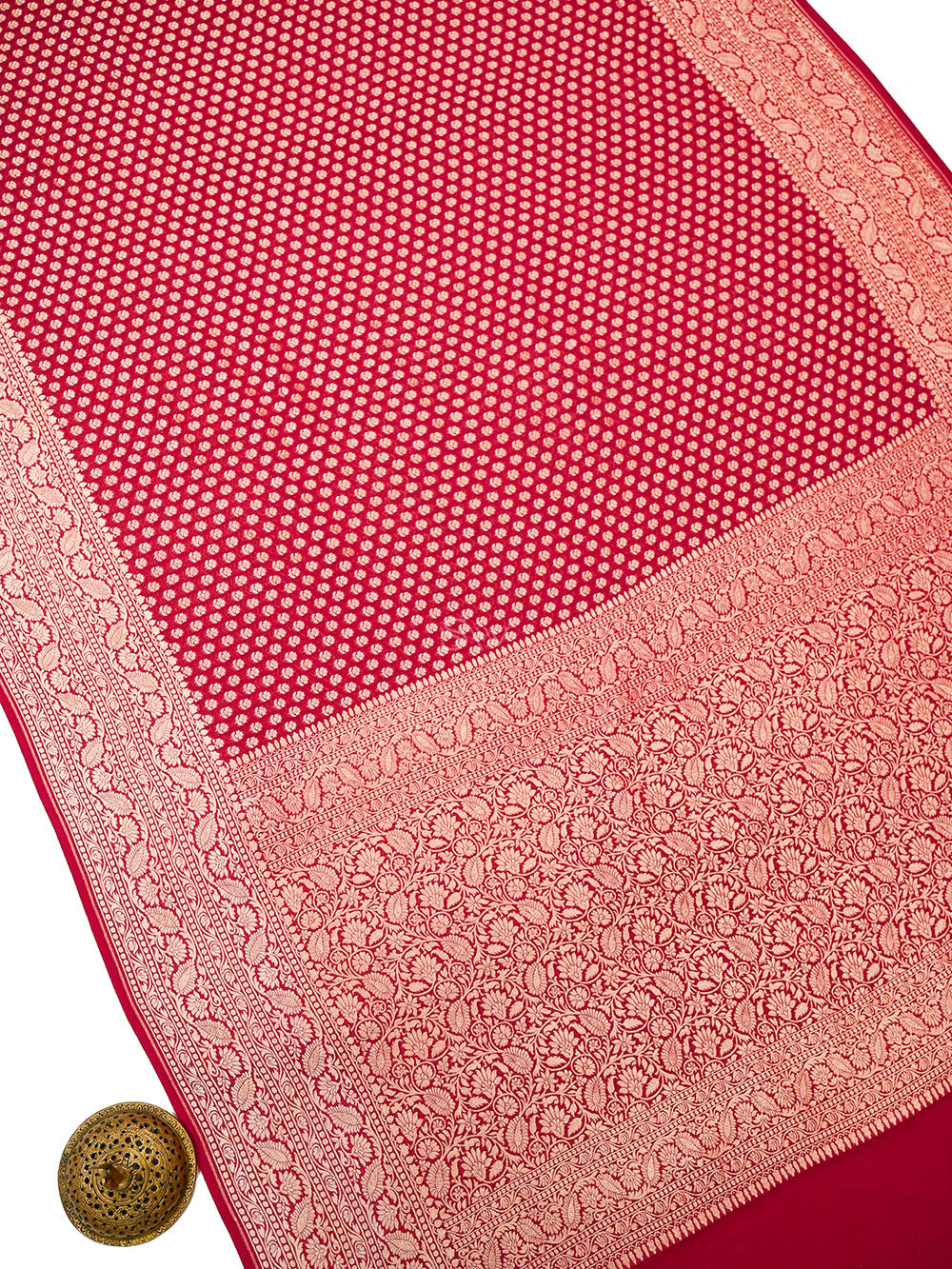 Dark Pink Booti Khaddi Georgette Handloom Banarasi Saree - Sacred Weaves
