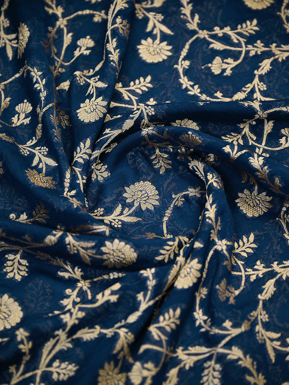 Midnight Blue Jaal Khaddi Georgette Handloom Banarasi Saree - Sacred Weaves