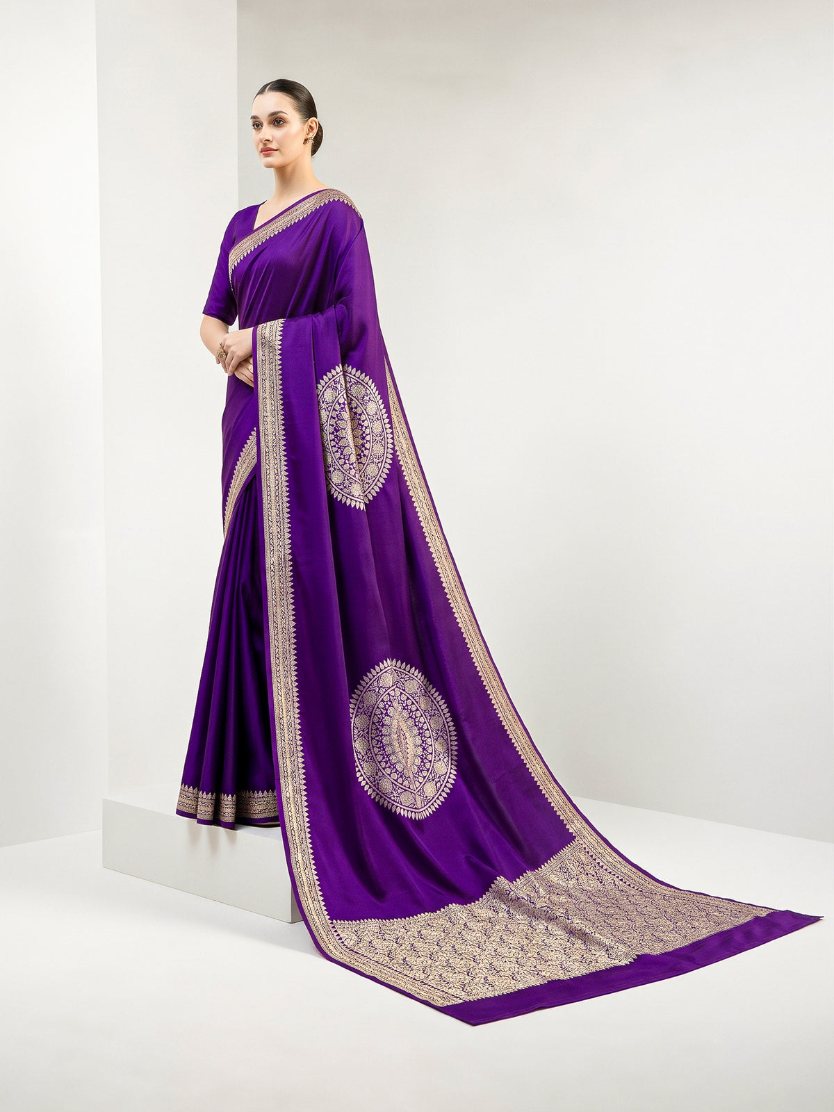 Purple Zari Boota Satin Silk Handloom Banarasi Saree - Sacred Weaves