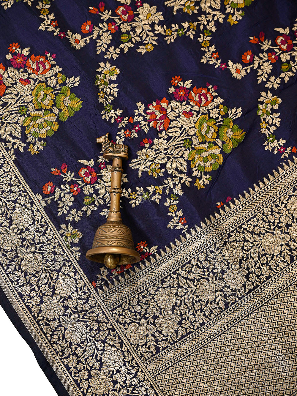 Midnight Blue Meenakari Booti Katan Silk Handloom Banarasi Suit - Sacred Weaves