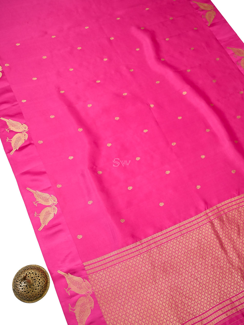 Pink Floral Booti Pure Handloom Banarasi Soft Silk Saree - Sacred Weaves
