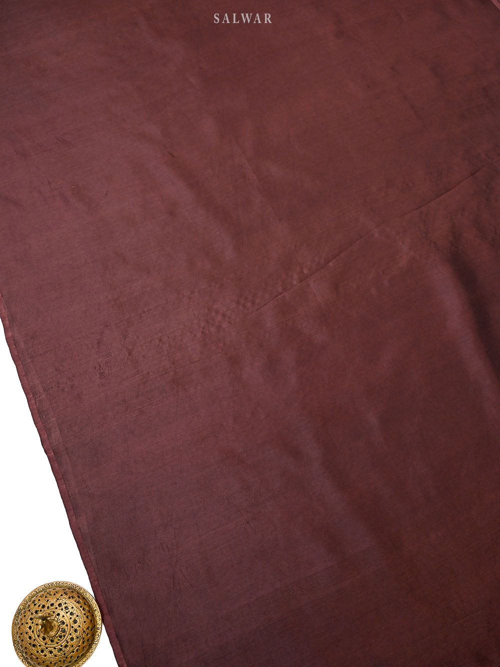 Wine Sona Roopa Booti Satin Silk Handloom Banarasi Suit - Sacred Weaves