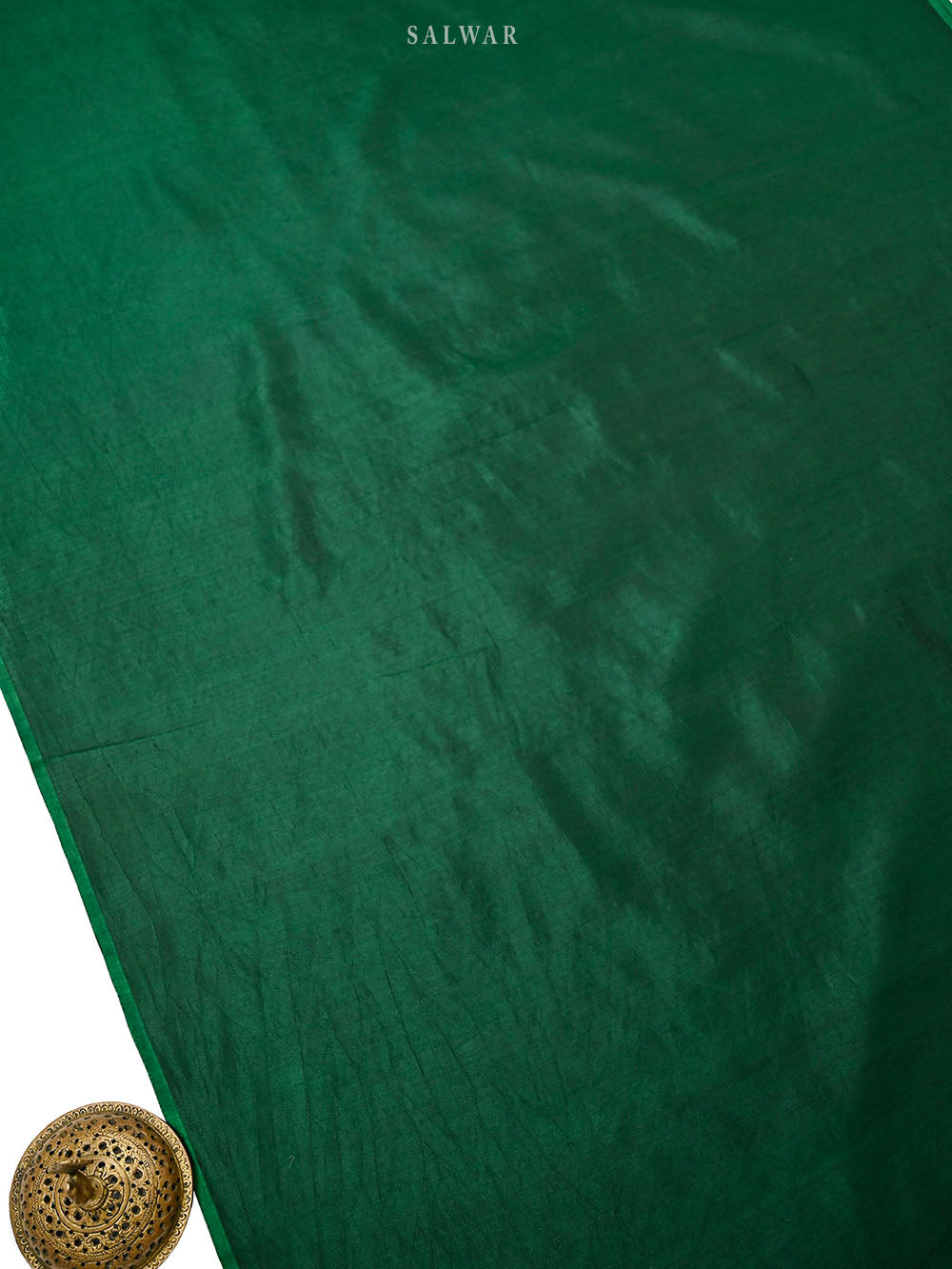Bottle Green Sona Roopa Booti Satin Silk Handloom Banarasi Suit - Sacred Weaves