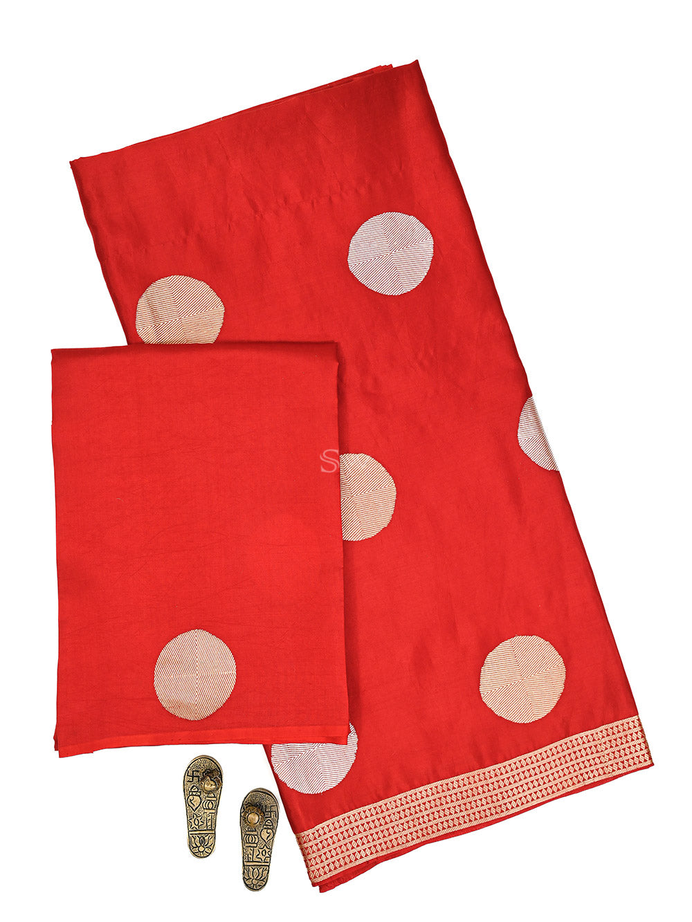 Red Sona Roopa Booti Satin Silk Handloom Banarasi Suit - Sacred Weaves