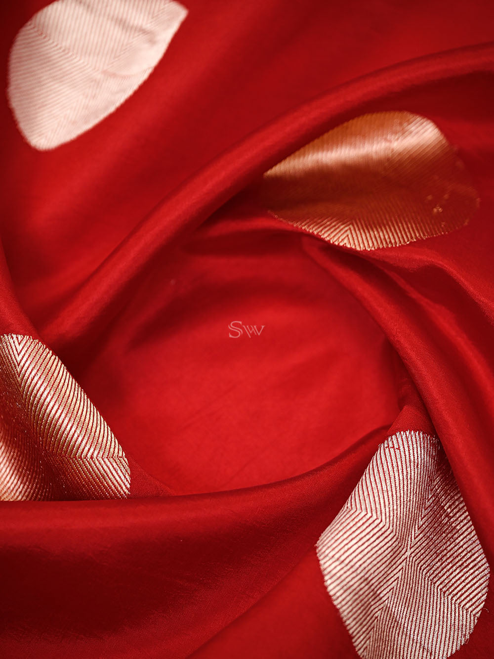 Red Sona Roopa Booti Satin Silk Handloom Banarasi Suit - Sacred Weaves