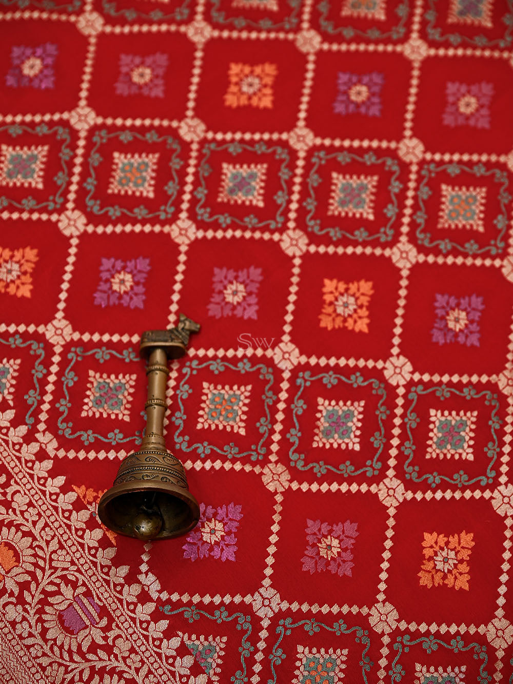 Red Meenakari Khaddi Georgette Handloom Banarasi Suit- Sacred Weaves