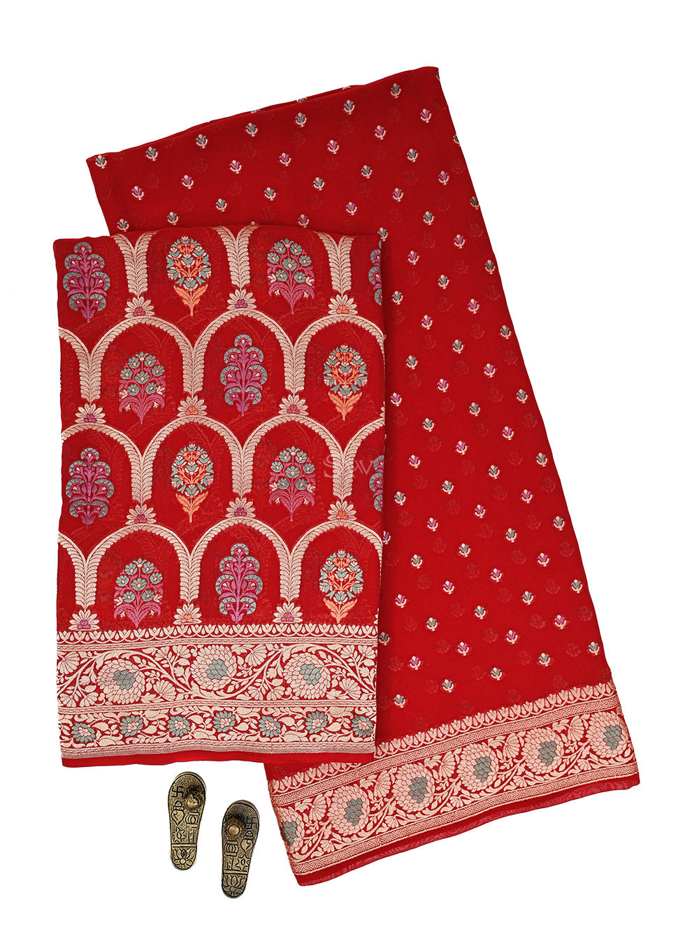 Red Meenakari Khaddi Georgette Handloom Banarasi Suit - Sacred Weaves