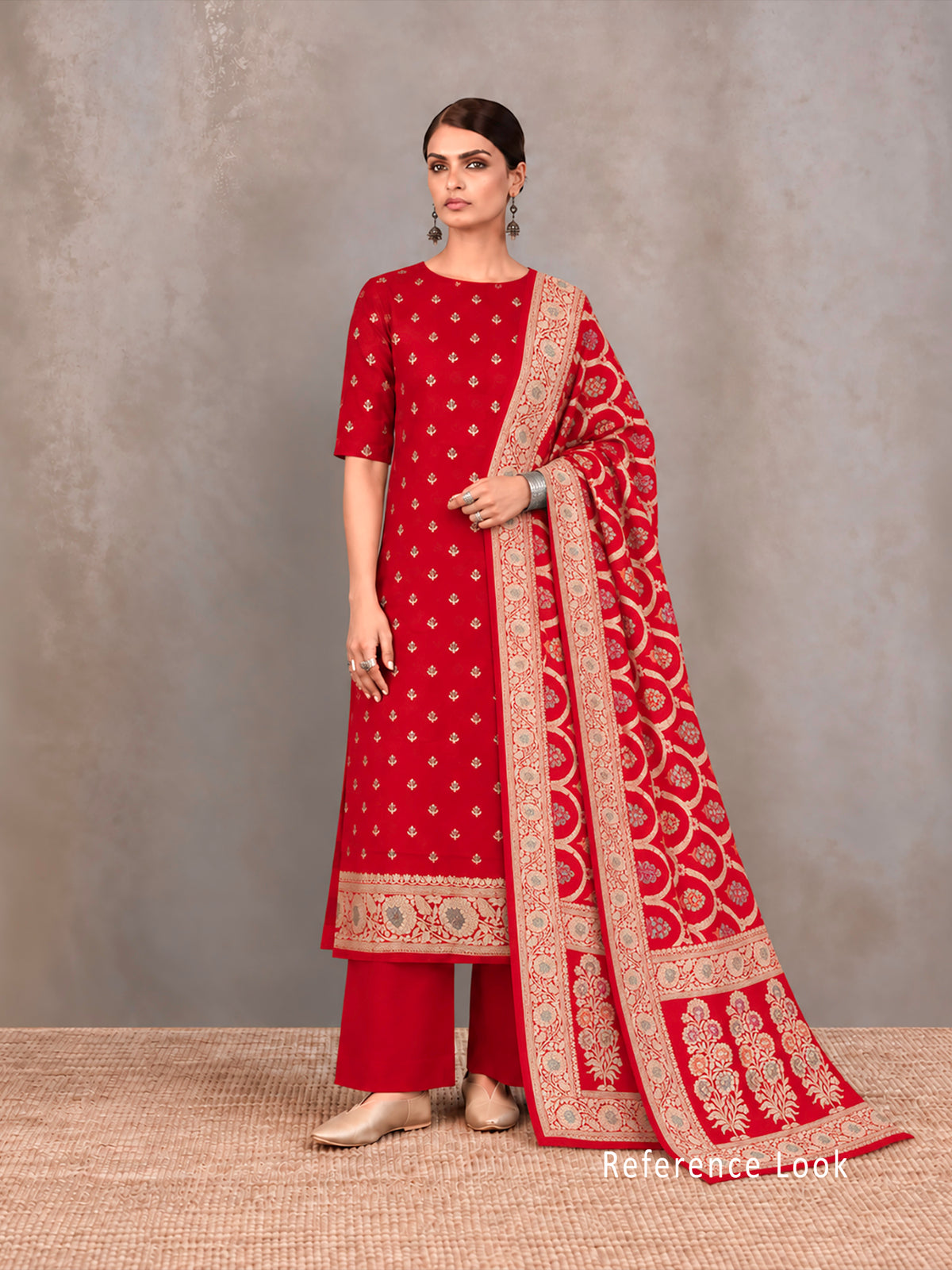 Red Meenakari Khaddi Georgette Handloom Banarasi Suit - Sacred Weaves