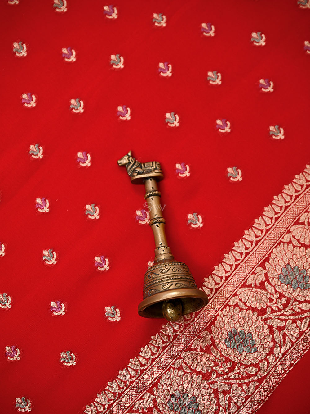 Red Meenakari Khaddi Georgette Handloom Banarasi Suit - Sacred Weaves
