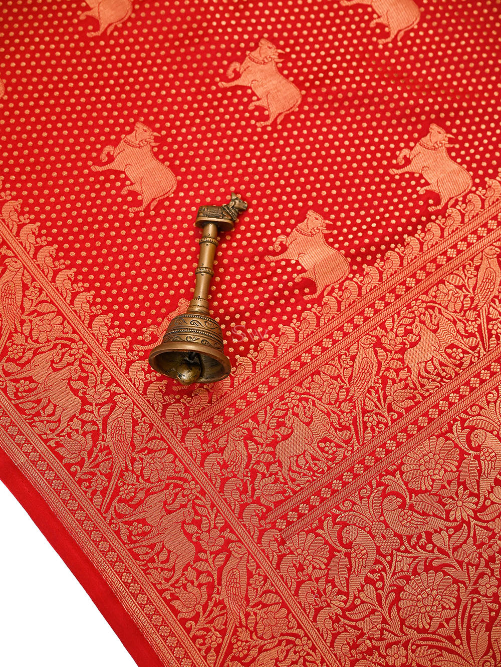 Red Shikargah Brocade Satin Silk Handloom Banarasi Saree - Sacred Weaves