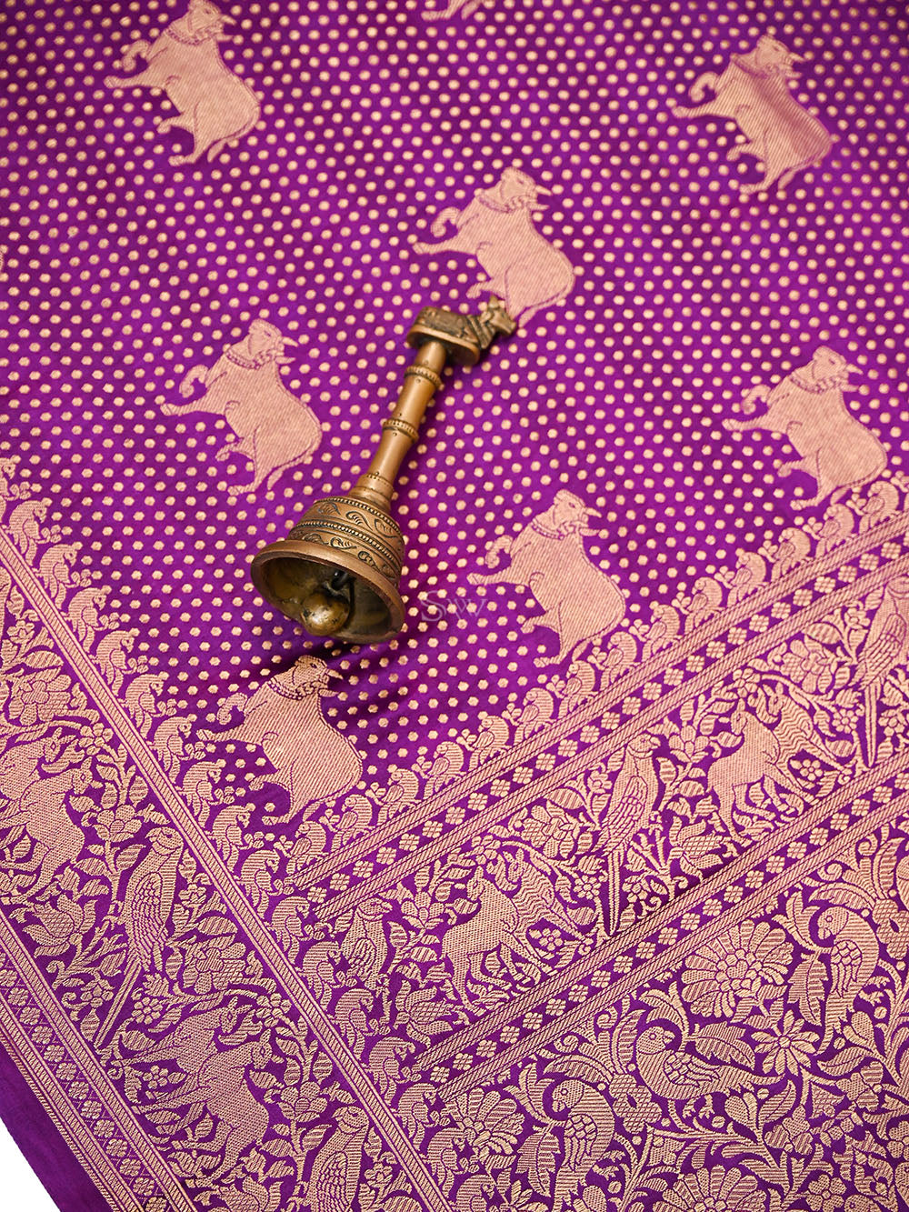 Purple Shikargah Brocade Satin Silk Handloom Banarasi Saree - Sacred Weaves