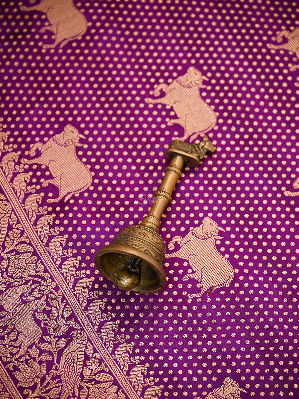 Purple Shikargah Brocade Satin Silk Handloom Banarasi Saree - Sacred Weaves