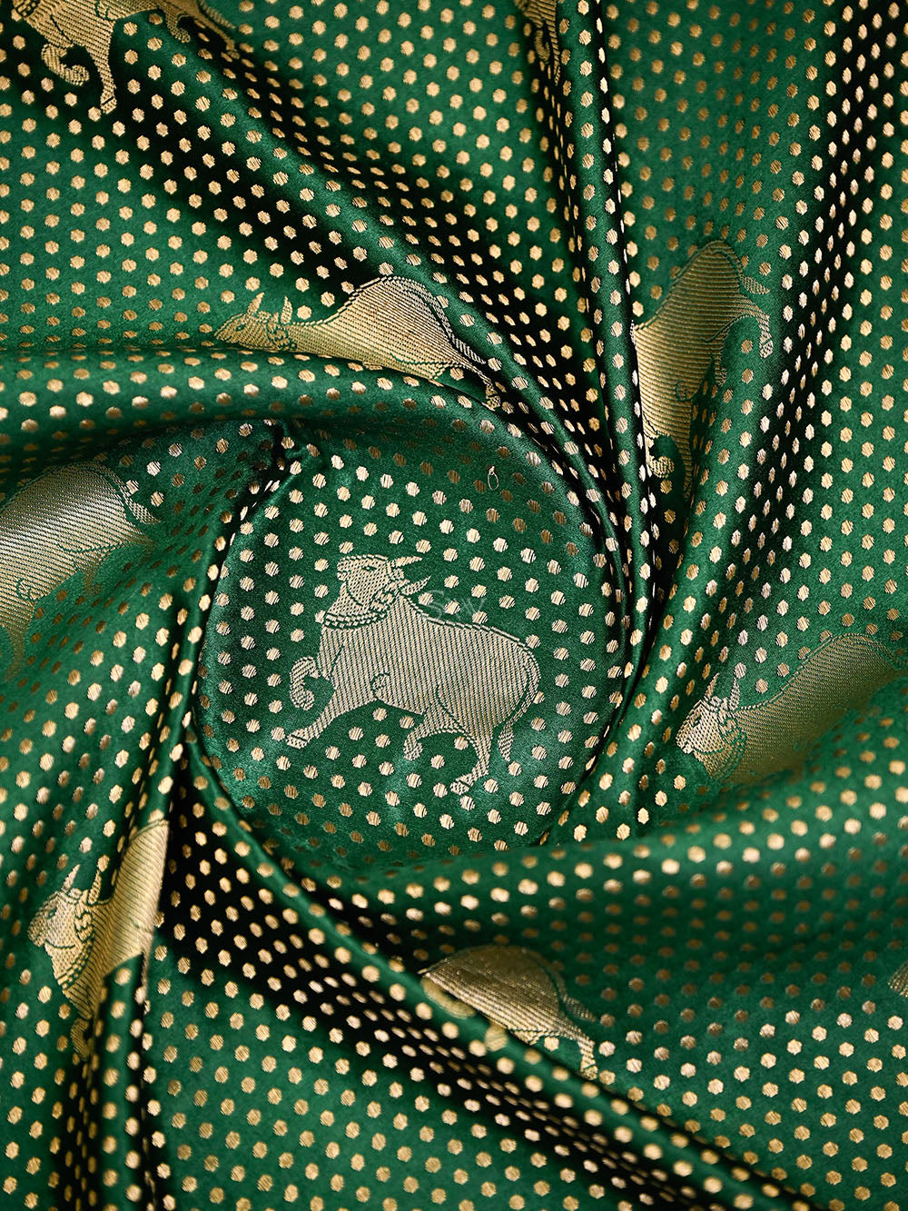Bottle Green Shikargah Brocade Satin Silk Handloom Banarasi Saree - Sacred Weaves