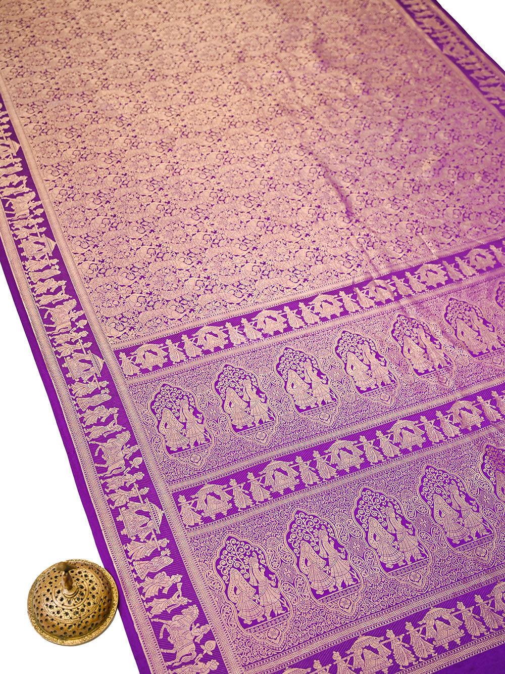 Purple Shikargah Brocade Satin Silk Handloom Banarasi Saree - Sacred Weaves