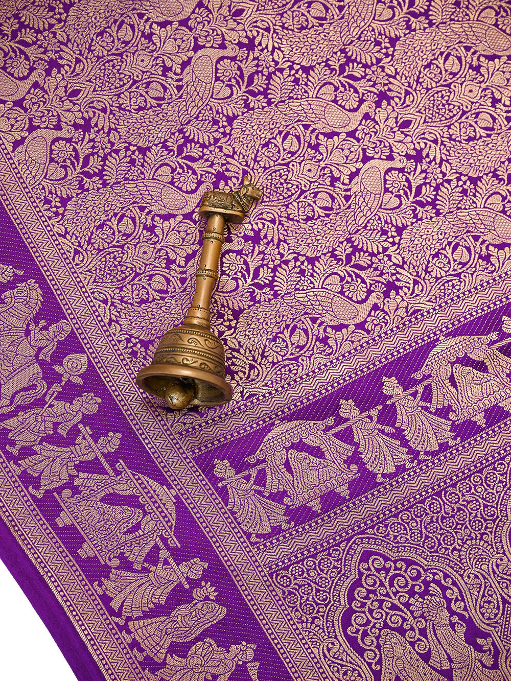 Purple Shikargah Brocade Satin Silk Handloom Banarasi Saree - Sacred Weaves