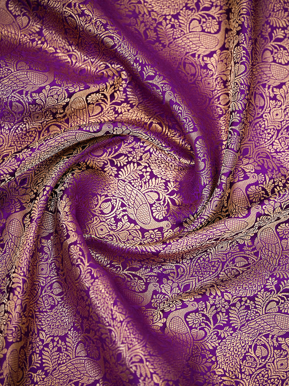 Purple Shikargah Brocade Satin Silk Handloom Banarasi Saree - Sacred Weaves