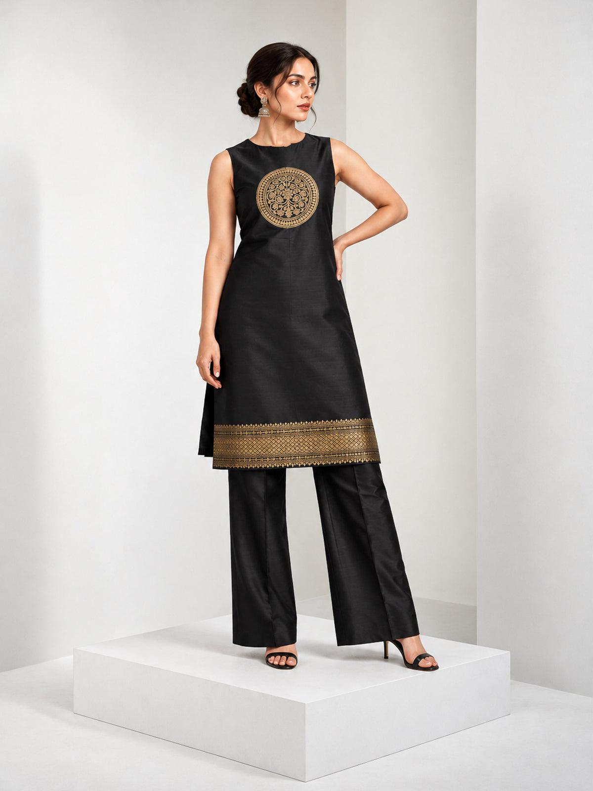 Black Katan Silk Handloom Banarasi Co-Ord Set - Sacred Weaves