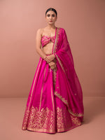 Magenta Satin Silk Handloom Banarasi Lehenga - Sacred Weaves