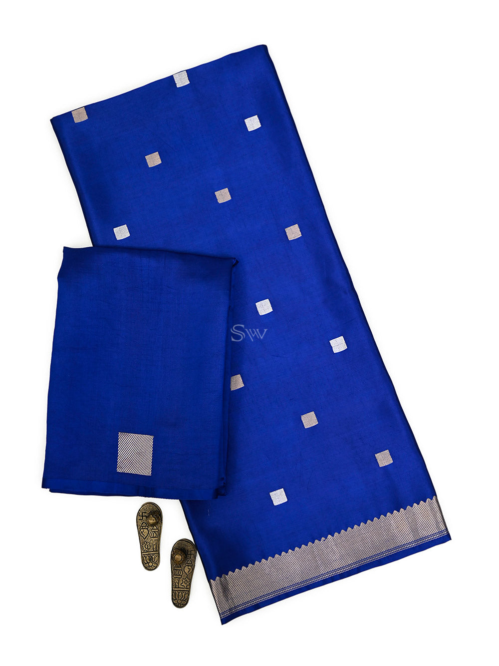 Blue Sona Roopa Booti Katan Silk Handloom Banarasi Suit - Sacred Weaves