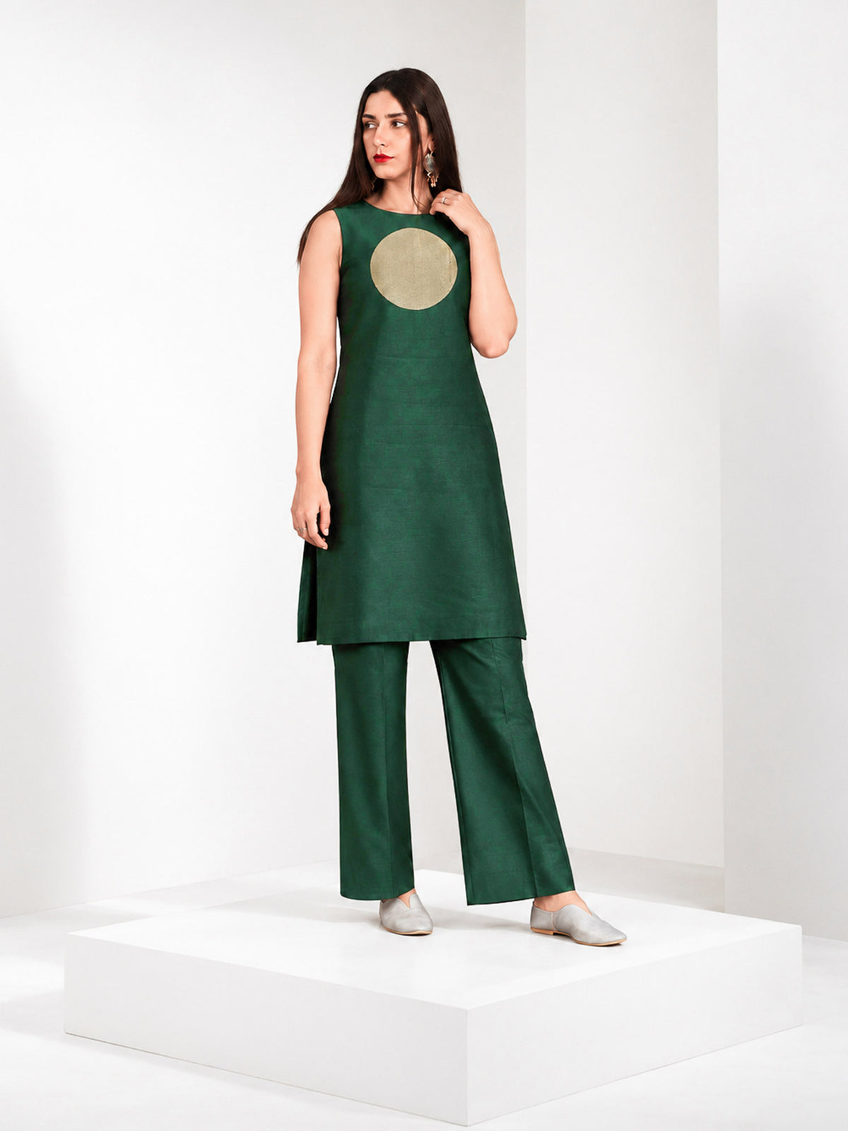 Bottle Green Katan Silk Handloom Banarasi Co-Ord Set - Sacred Weaves