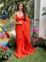 Orange Plain Organza Handloom Saree