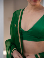 Bottle Green Satin Silk Handloom Banarasi Lehenga - Sacred Weaves
