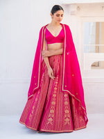Magenta Satin Silk Handloom Banarasi Lehenga - Sacred Weaves